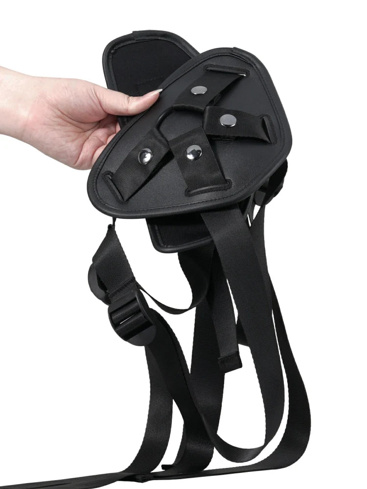 Black Leather Strap-On Harness, Adjustable Fit for Suction Cup Dildos