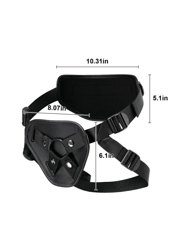 Black Leather Strap-On Harness, Adjustable Fit for Suction Cup Dildos
