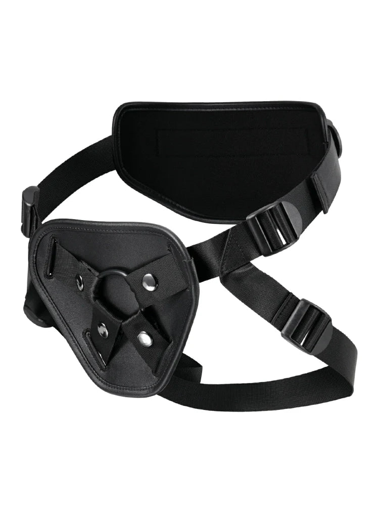 Black Leather Strap-On Harness, Adjustable Fit for Suction Cup Dildos