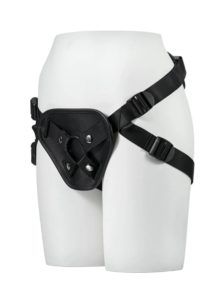 Black Leather Strap-On Harness, Adjustable Fit for Suction Cup Dildos