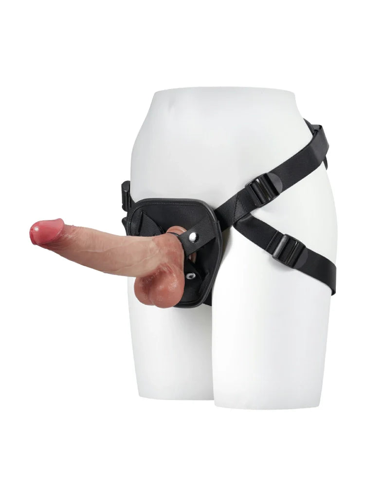 Black Leather Strap-On Harness, Adjustable Fit for Suction Cup Dildos