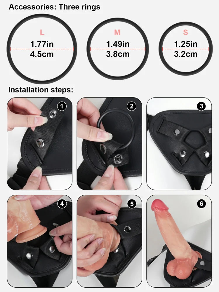 Black Leather Strap-On Harness, Adjustable Fit for Suction Cup Dildos