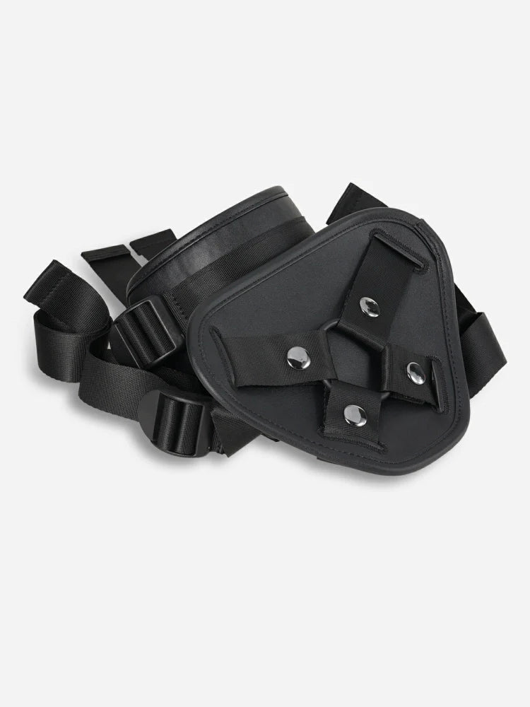 Black Leather Strap-On Harness, Adjustable Fit for Suction Cup Dildos