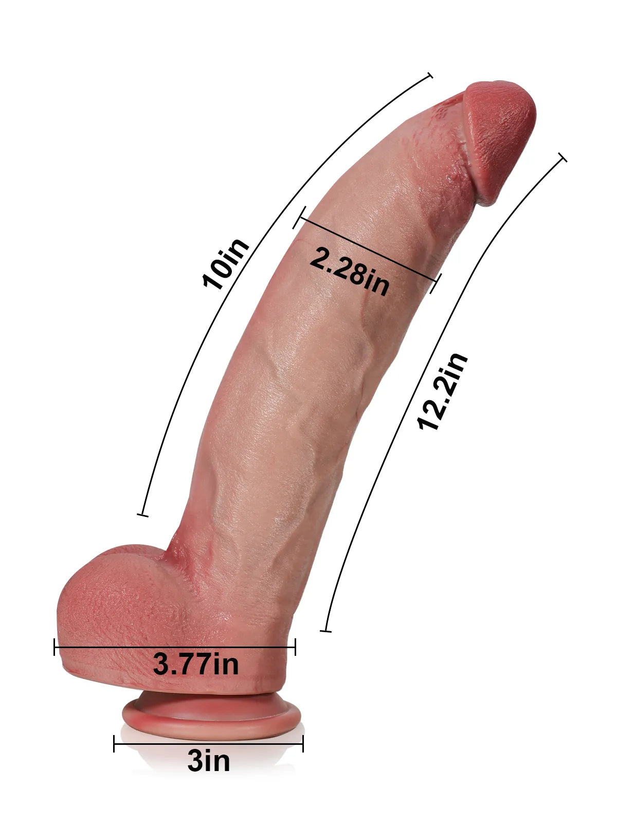 Size Chart of Luke 12" x 2.3" Huge Silicone Dildo for Reference