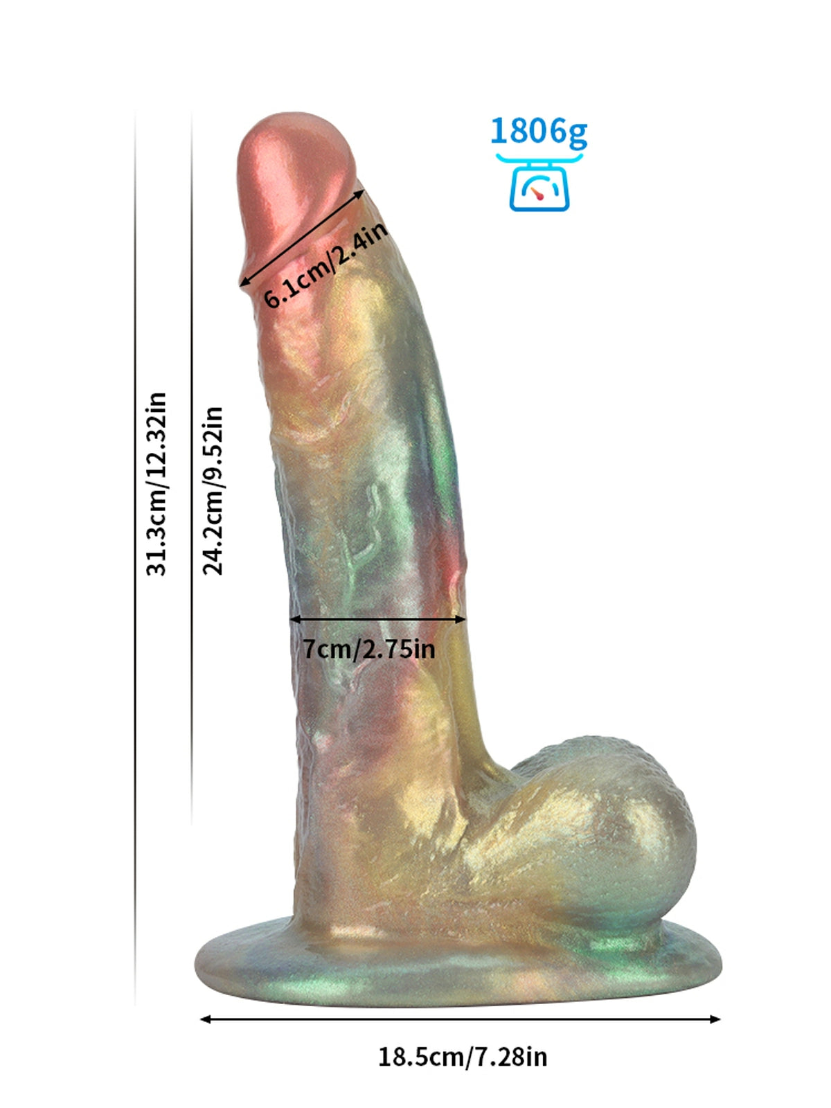 Raymond 12.3" x 2.8" Large Rainbow Fantasy Soft Silicone Dildo