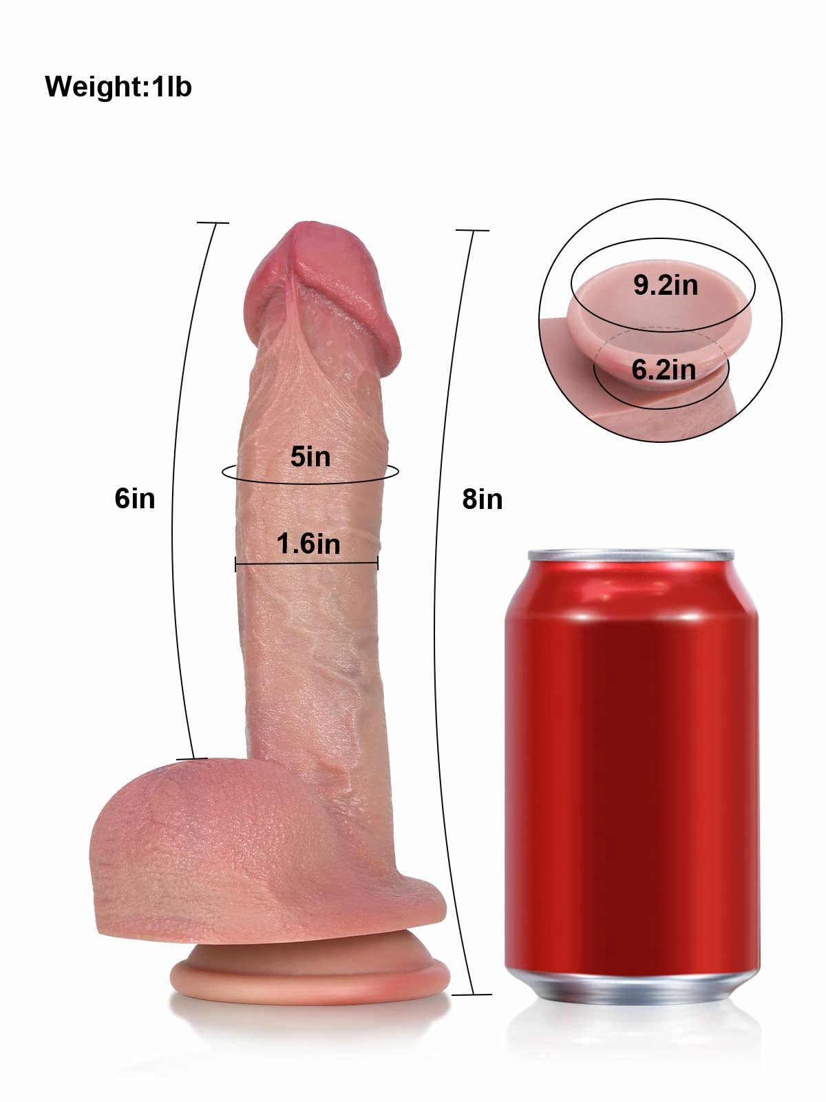 Adrian 8" x 1.6" Realistic Dildo with Domed Glans for Beginners
