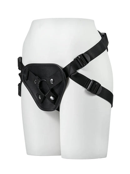 Black Leather Strap-On Harness, Adjustable Fit for Suction Cup Dildos