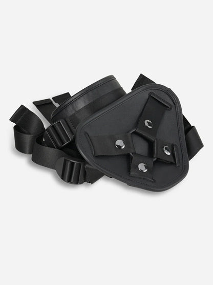 Black Leather Strap-On Harness, Adjustable Fit for Suction Cup Dildos