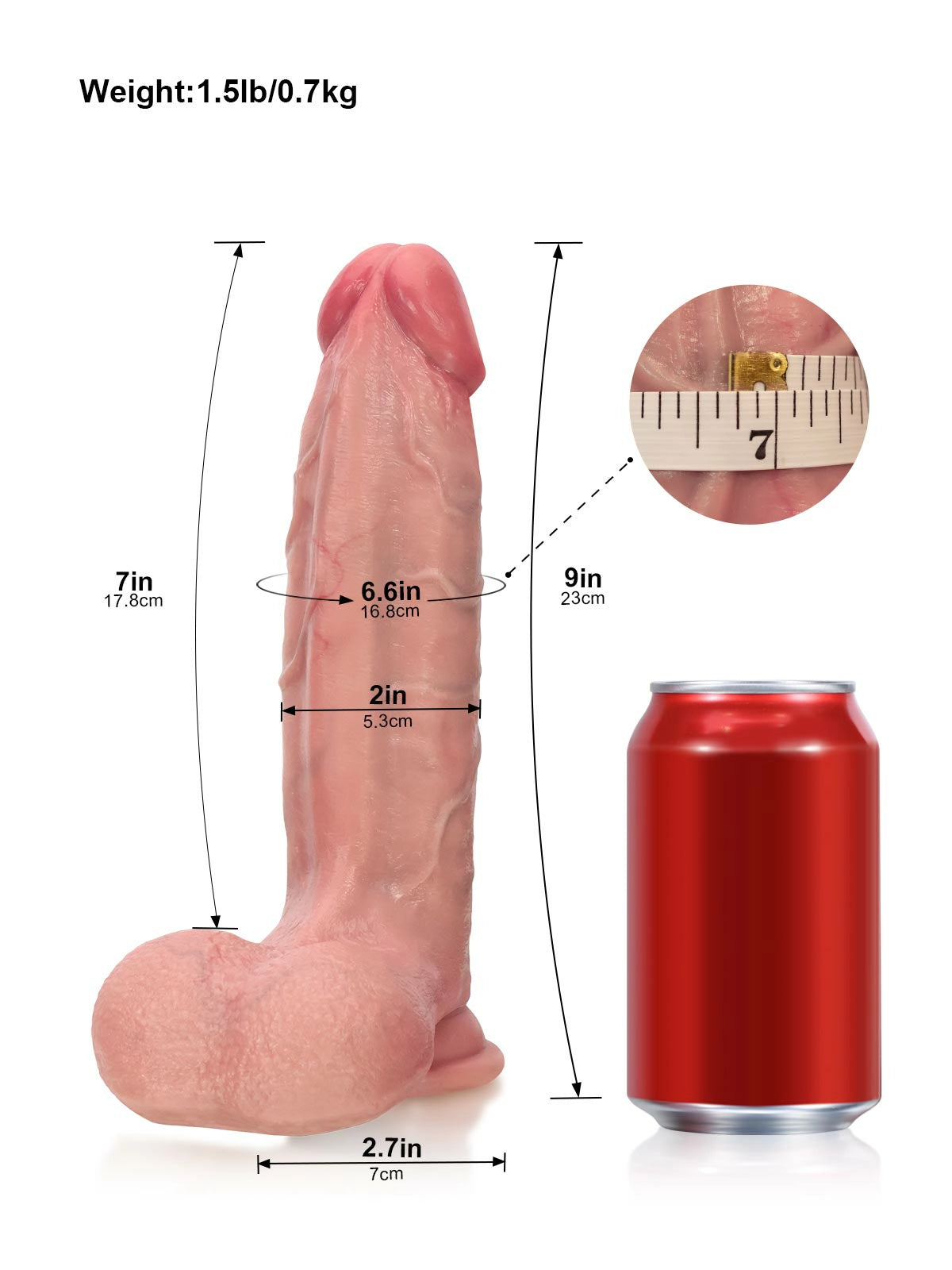 Blake 9" x 2.1" Textured Realistic Dildo with Spine Ridge & Dual Density