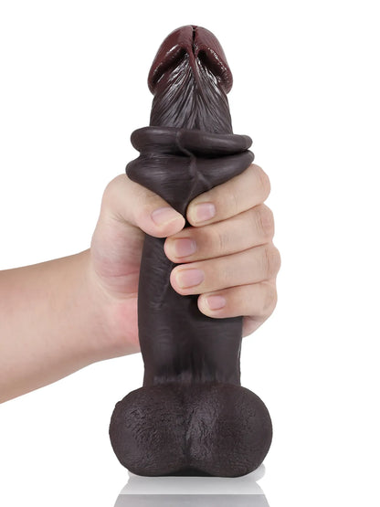 Buddy 9.2" x 2.2" Black Sliding Skin Dildo With Moving Balls
