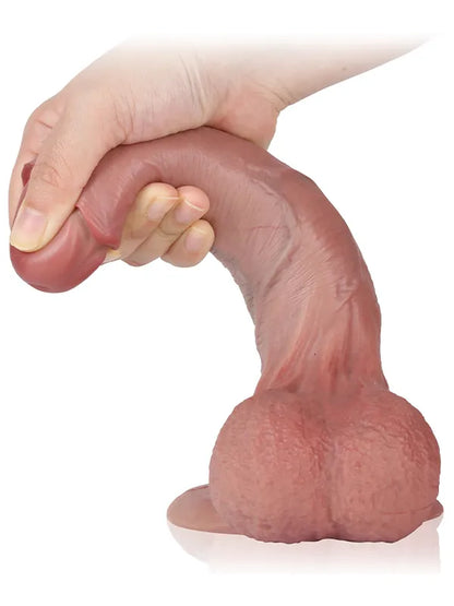 Chris 8.3" x 1.7" Realisitic Dildo With Swinging Balls & Uncircumcised Foreskin