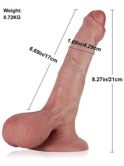 Chris 8.3" x 1.7" Realisitic Large Dildo With Swinging Balls & Uncircumcised Foreskin