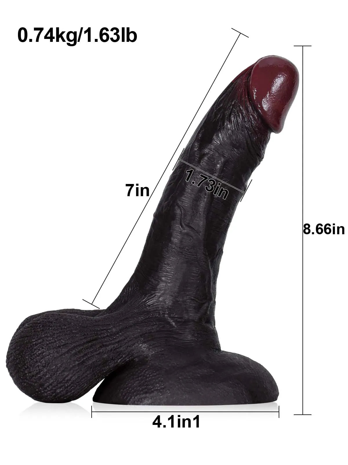 Crusher 7.6" x 1.7" Black Realistic Dildo With Moving Balls