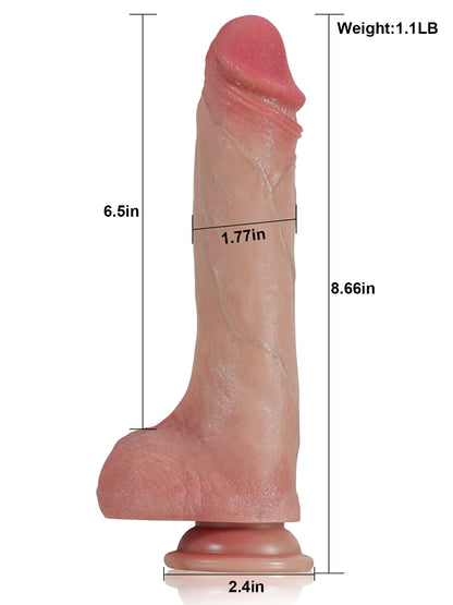 Damien 8.6" x 1.8" Thrusting Vibrating Dildo with Sliding Skin Layer