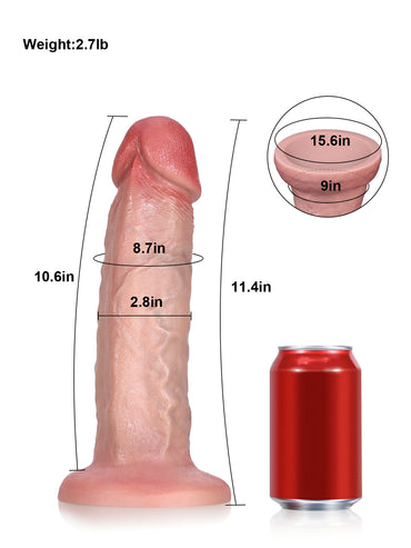 David 11.4" x 2.8" Huge Dual-density Silicone Dildo with Swollen Head