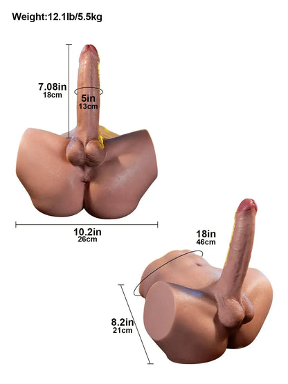 Declan 12 lb Realistic Silicone Riding Hip Torso with 7" Dildo & Rear Channel