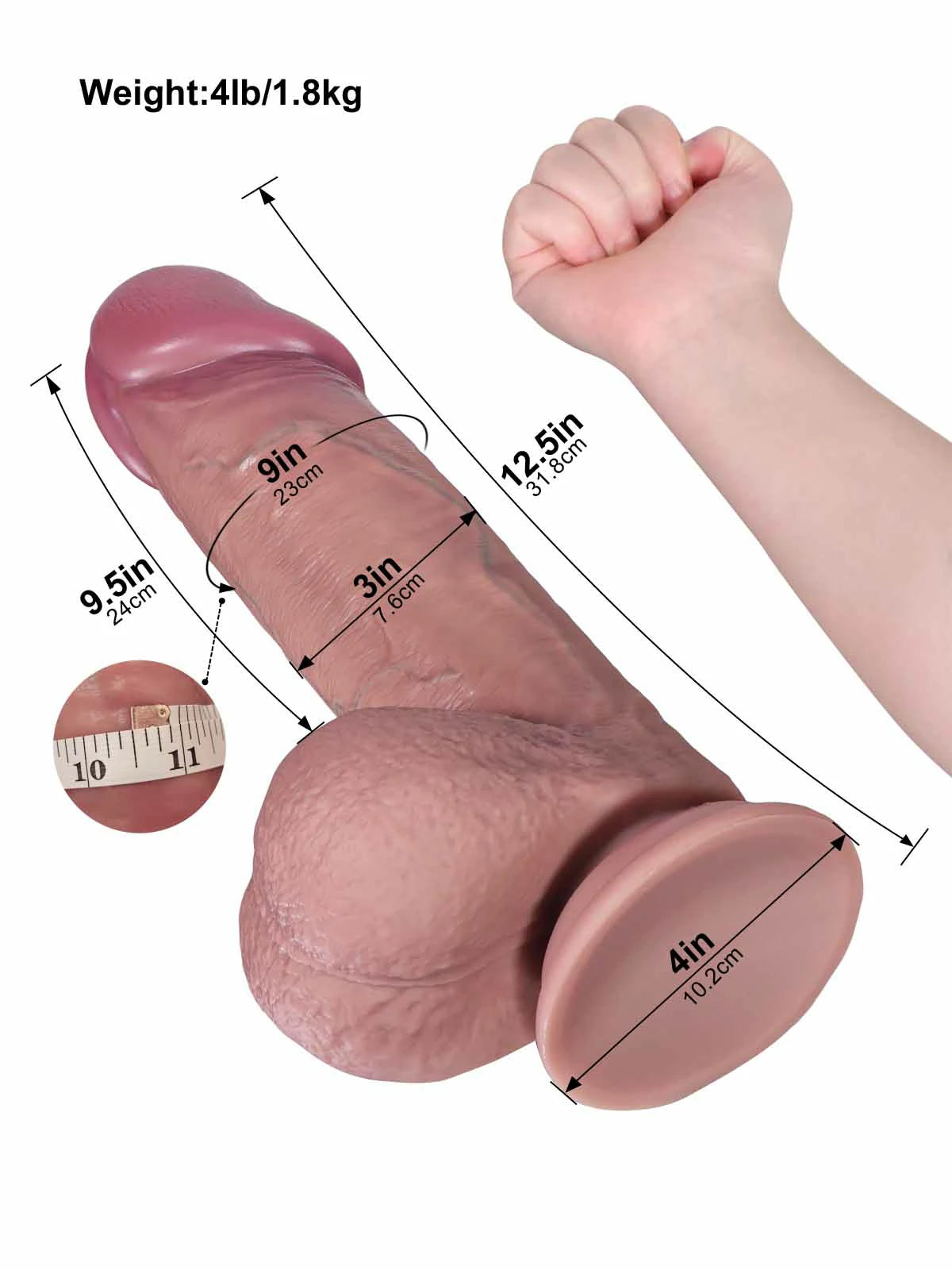 Edris 12.5" x 3" Huge Thick Sliding Skin Dildo with Swollen Head
