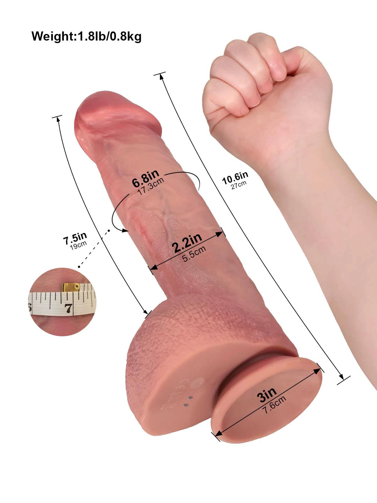 Elias 10.6" x 2.2" Flesh Thrusting Vibrating Heating Dildo with Mushroom Head