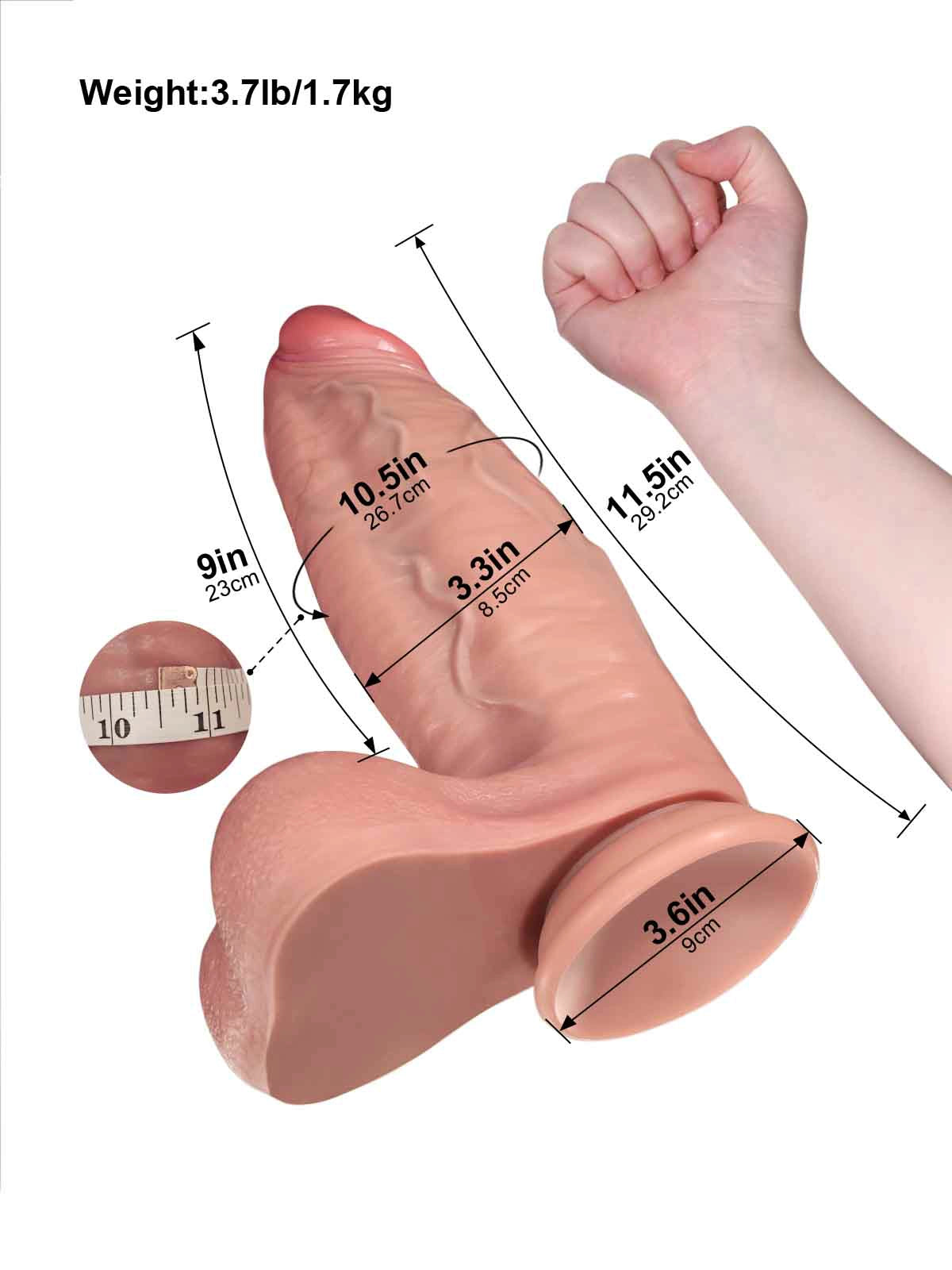 Hugo 11.5" x 3.3" Huge Realistic Dildo with Tapered Head & Raised Ridge