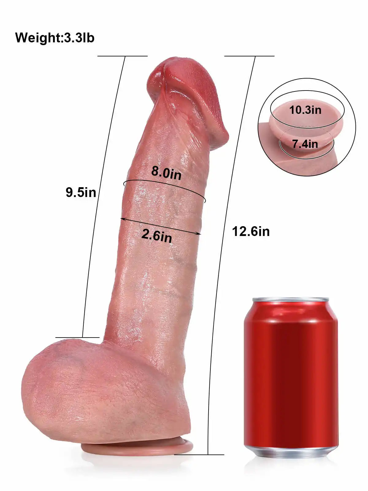 Jack 12" x 2.6" Realistic Huge Dildo Swollen Glans with Tight Balls