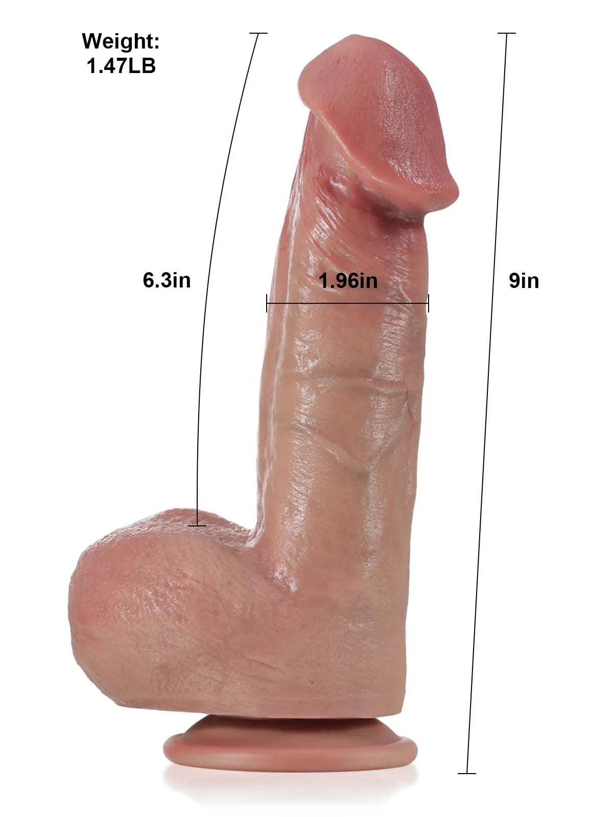 Jack 9" x 2" Realistic Dildo Swollen Glans with Tight Balls