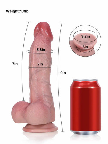 Jason 9" x 2" - Flexible Suction Slicone Dildo with Red Glans & Veins
