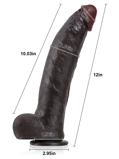 Josh 12" x 2.4" Huge Dual-Density Soft Silicone BBC Dildo with Metal Keel