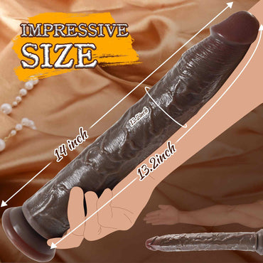 Karu 14" x 2" Realistic Long Black Dildo with Suction Cup for Anal Stimulation