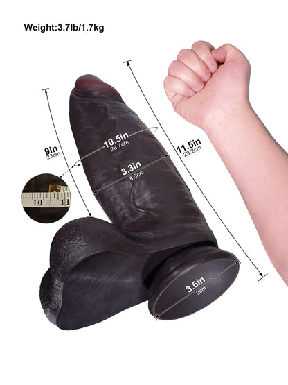 Kodin 11.5" x 3.3" Black Realistic Dildo with Gradually Thickening Shaft