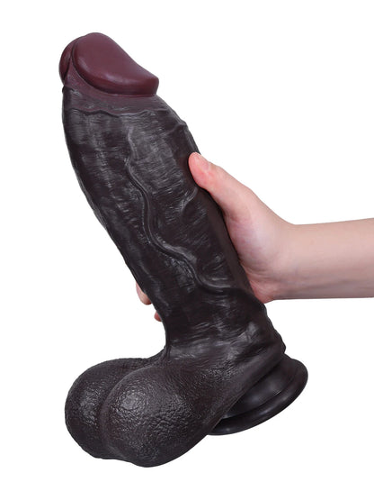 Kutin 11" x 3.3" Black Realistic Dildo with Thick Swelling Shaft
