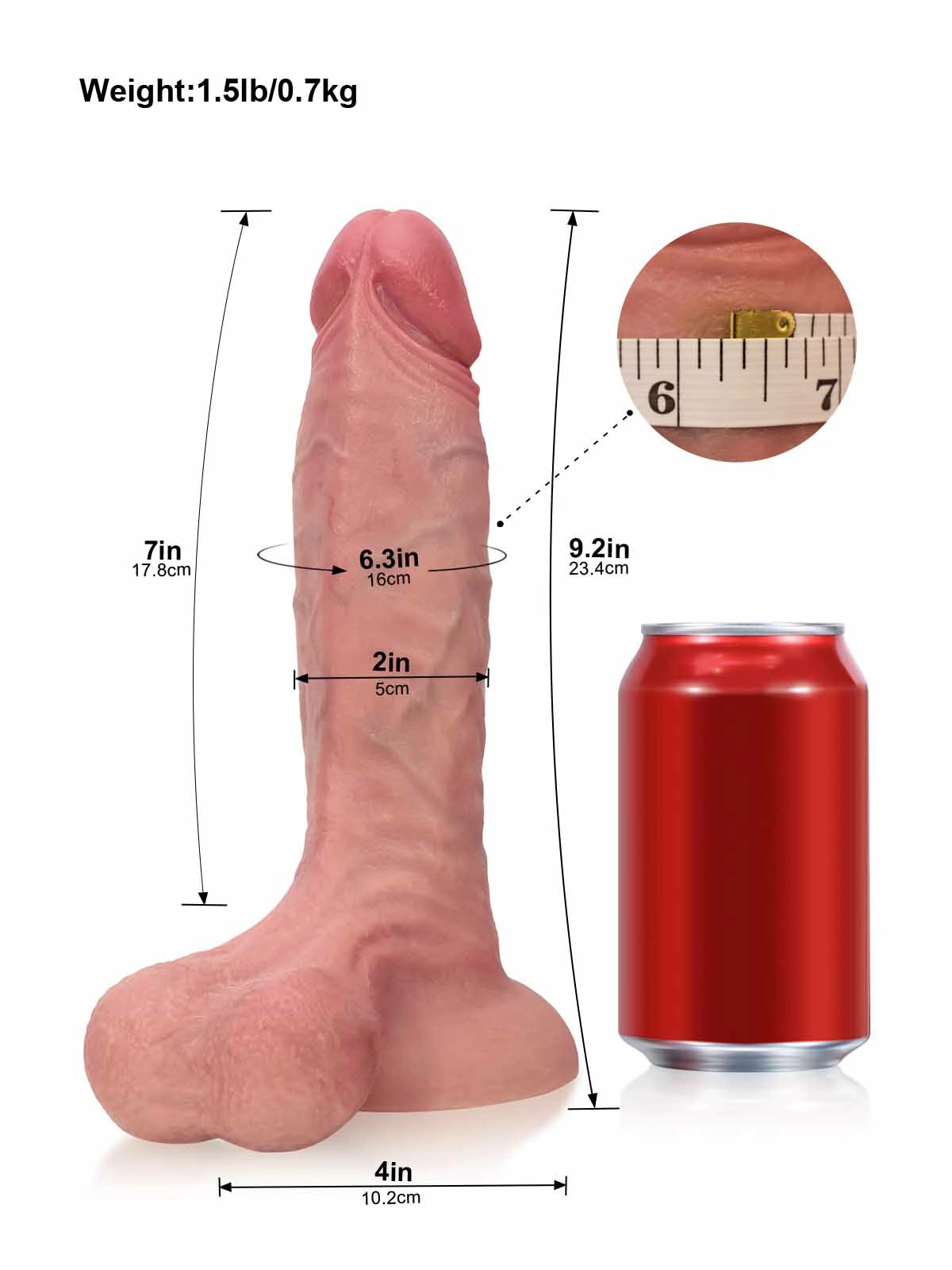 Logan 9.2" x 2" Realistic Dildo, Ridged Crown & Hanging Balls