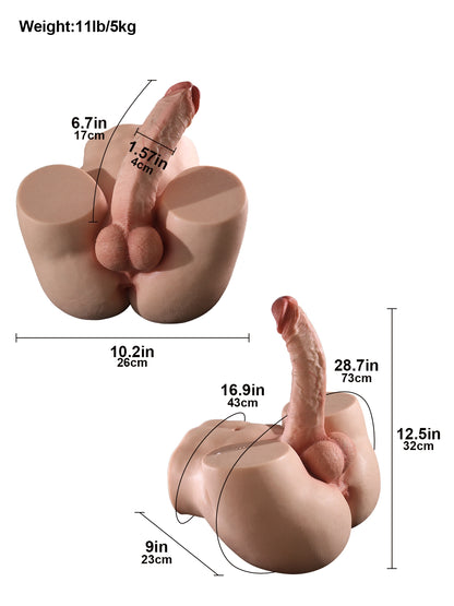Magnus 11 lb Angled Hip Torso with Soft Squeezable Cheeks & Curved 6.7" Dildo