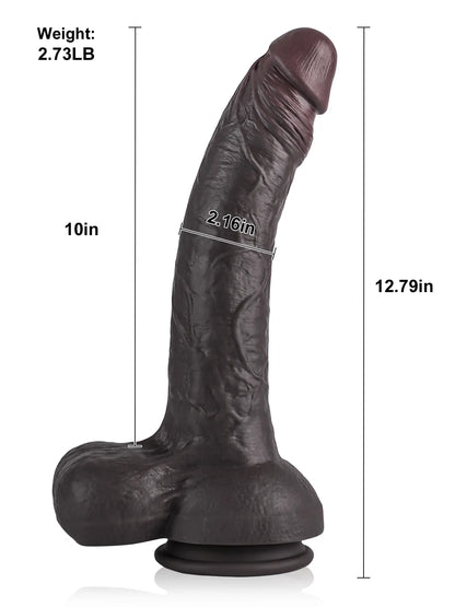 Randy 12.8" x 2.2" Big Long Black BBC Dildo for Deep Pleasure