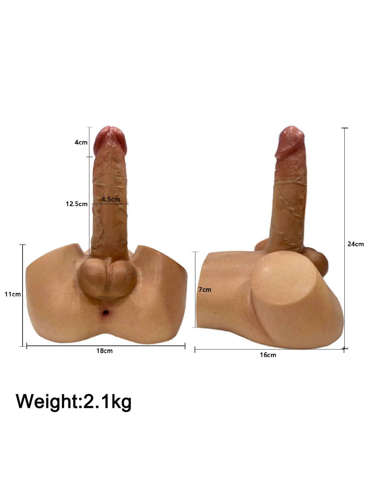 Rowge 6.5" x 1.77" Realistic Torso Dildo with Built-In Anal Channel, 4.6 lb