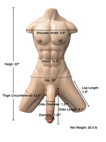 Serge 22" Realistic Male Torso Dildo with 6.7" Shaft & Anal Channel, 26.5 lb