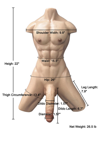 Serge 22" Realistic Male Torso Dildo with 6.7" Shaft & Anal Channel, 26.5 lb