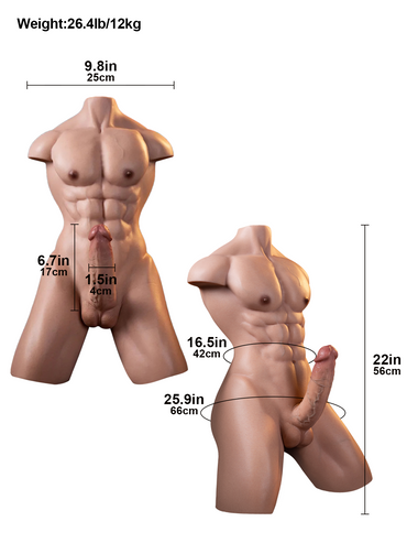 Serge 22" Realistic Male Torso Dildo with 6.7" Shaft & Anal Channel, 26.5 lb