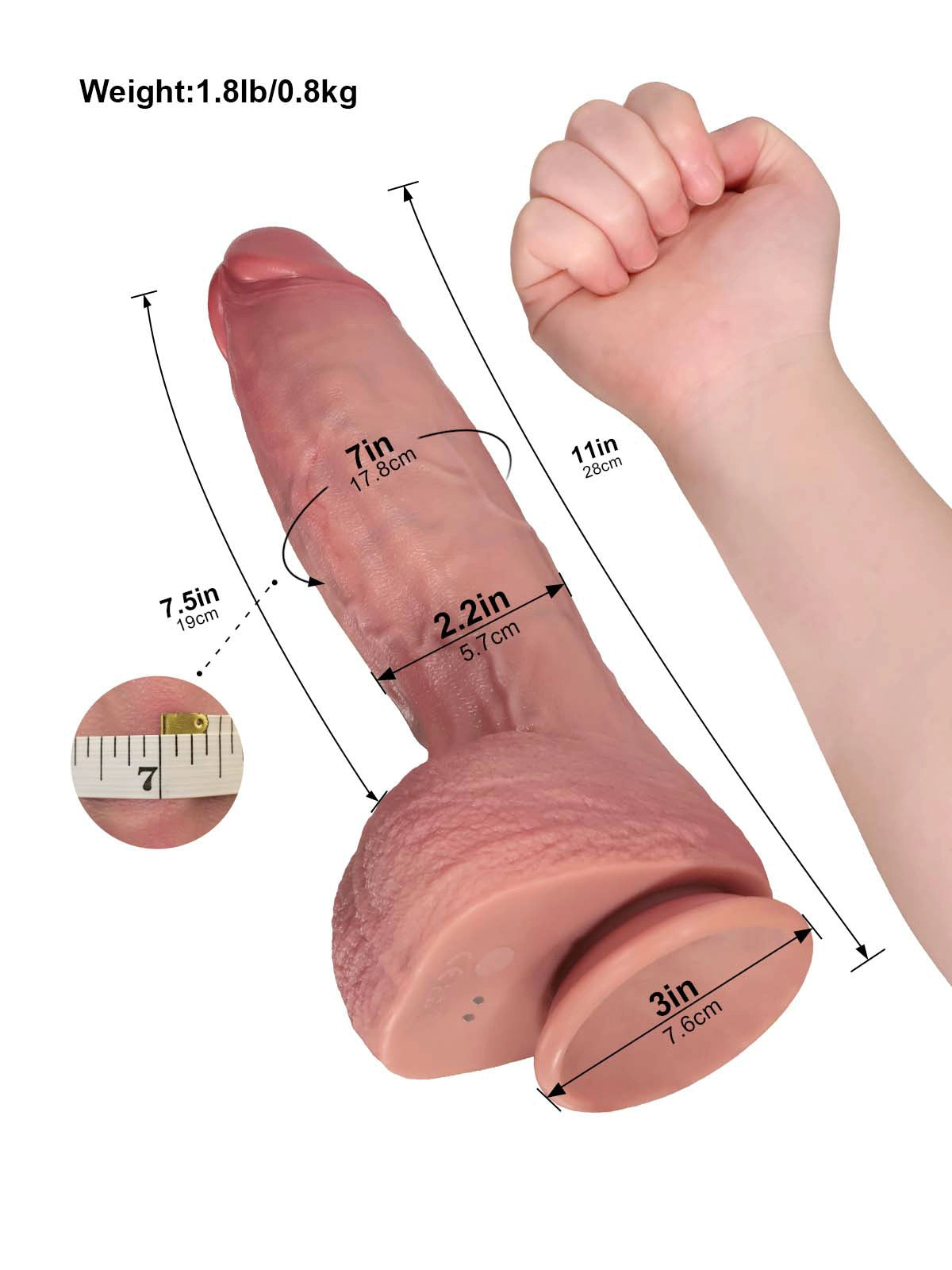Vincent 11" x 2.2" Heated Realistic Vibrating Thrusting Dildo with Tapered Shaft