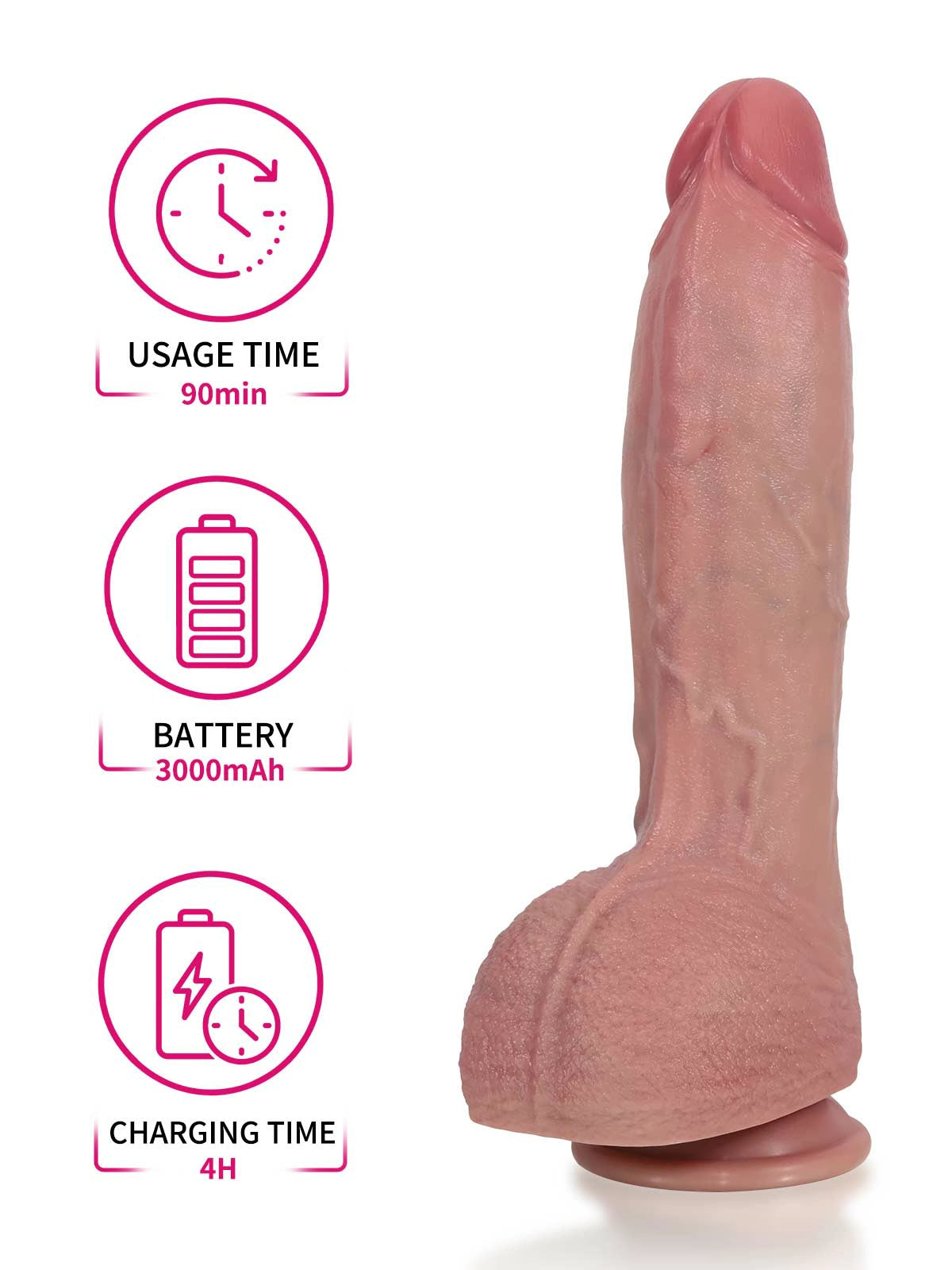 Vincent 11" x 2.2" Heated Realistic Vibrating Thrusting Dildo with Tapered Shaft