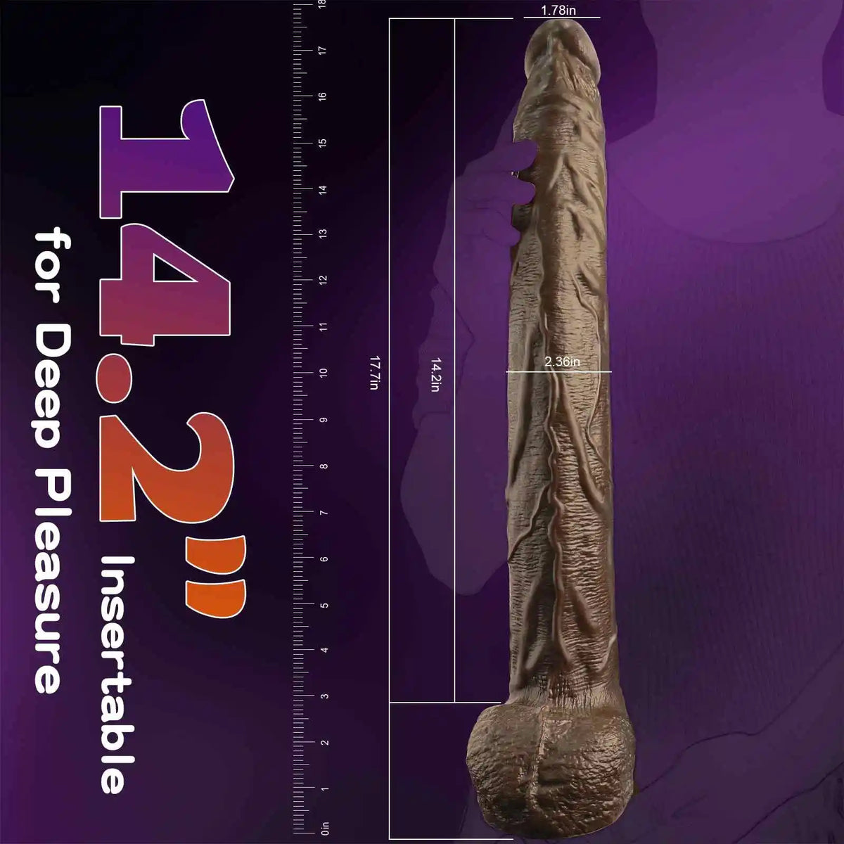 Walter 17.7" x 1.8" Extra-Long Black Dildo, Perfect for Deep & Intense Stimulation