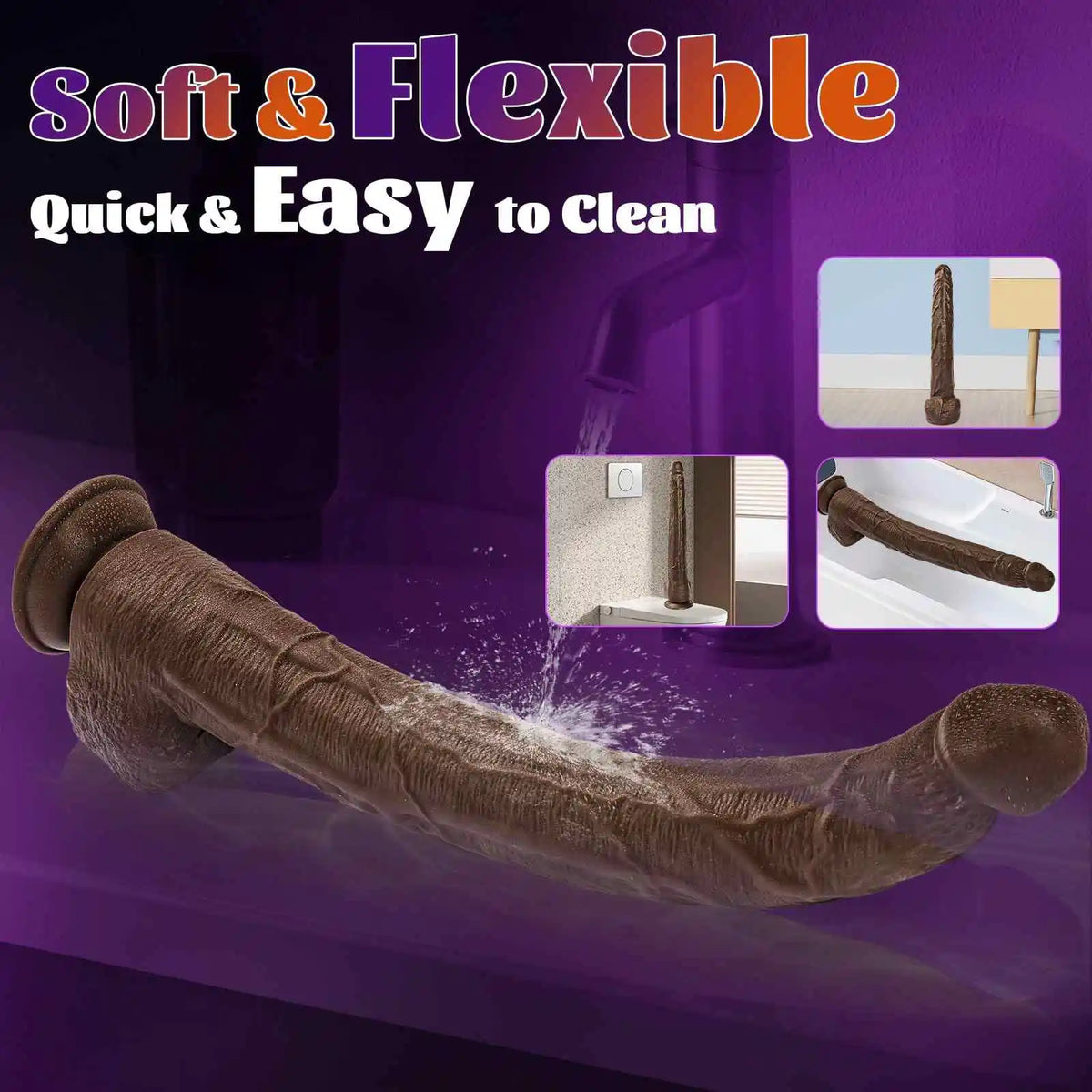 Walter 17.7" x 1.8" Extra-Long Black Dildo, Perfect for Deep & Intense Stimulation
