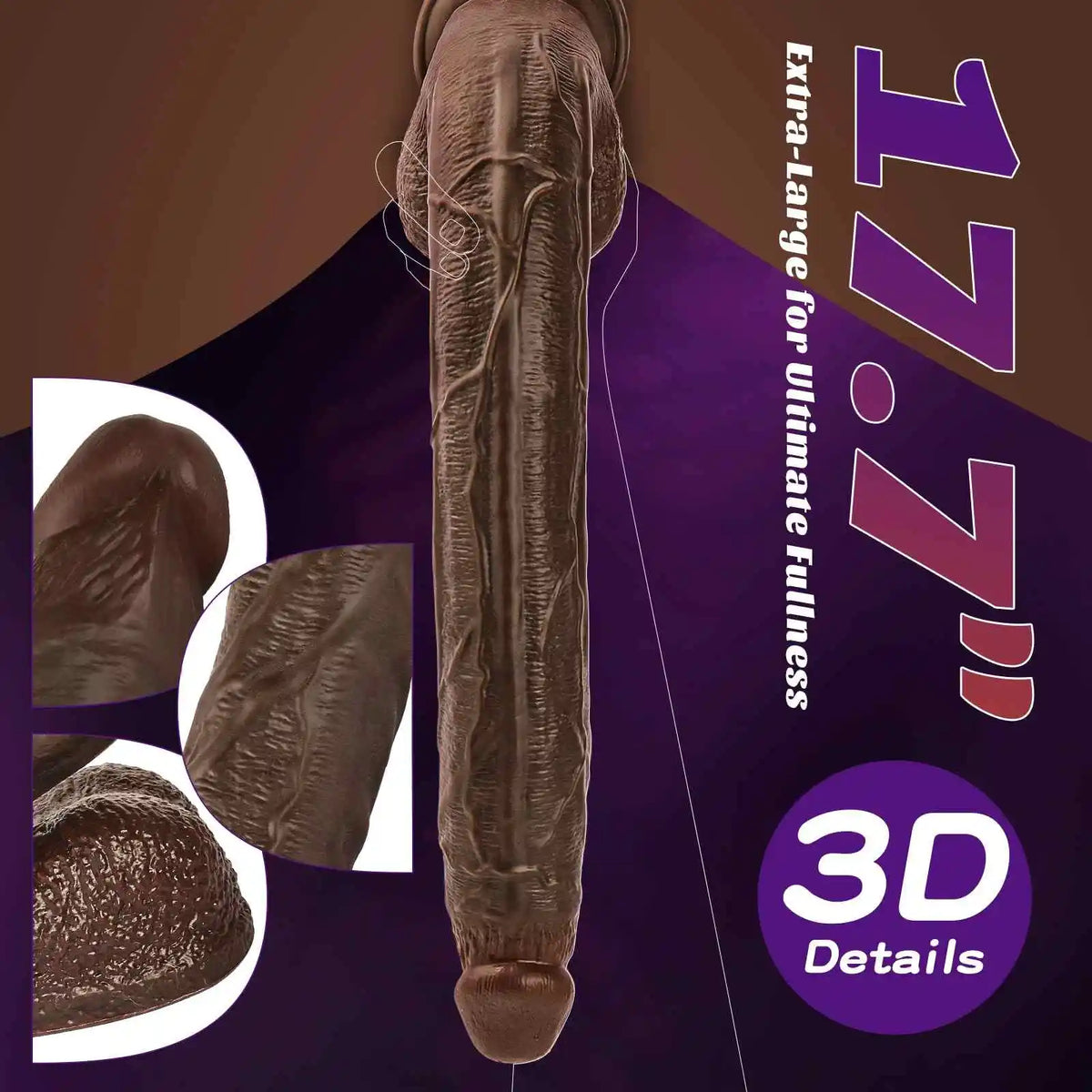 Walter 17.7" x 1.8" Extra-Long Black Dildo, Perfect for Deep & Intense Stimulation