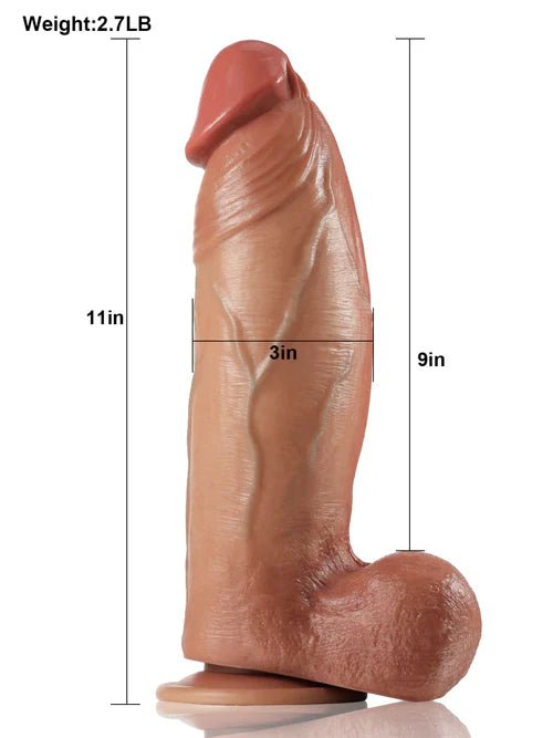Zeus 11" x 3" Brown Extra Large Thick Soft Dual Density Dildo