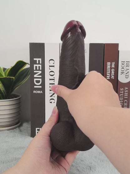 Buddy 9.2" x 2.2" Black Realistic Sliding Skin Dildo With Moving Balls